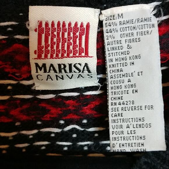 Marisa Canvas White Red Fair Isle Cardigan Mitten Pockets Tassels size Medium - Picture 3 of 12
